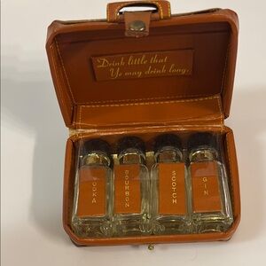 Vintage Leather Mini Liquor Bottle Set for travel. Never used